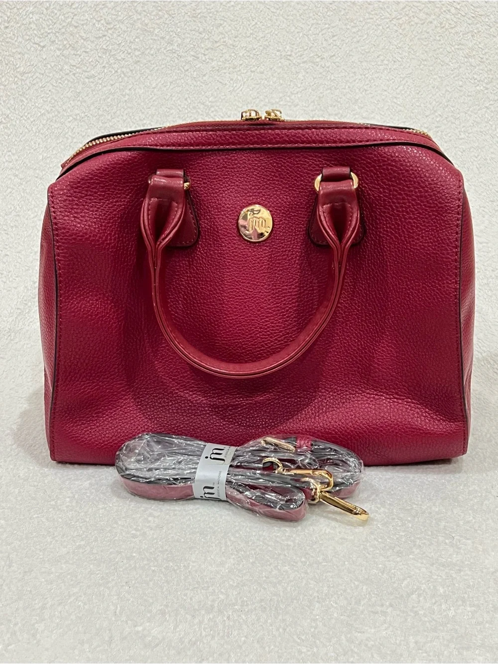 Jessica Moore Berry Red Pebbled Faux Leather Venture Satchel